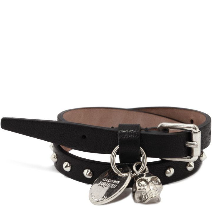 Studded Leather Double Wrap Skull Bracelet Alexander McQueen | Bracelet ...