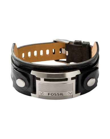 ＜YOOX＞ FOSSIL メンズ ブレスレット ブラック 革 / 金属繊維