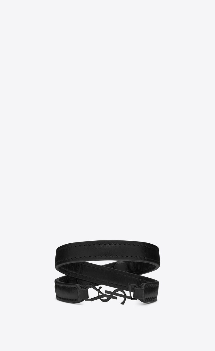 ‎Saint Laurent ‎YSL Double Wrap Bracelet In Black Leather And Enamel ...