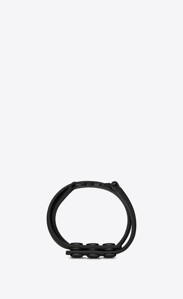 ‎Saint Laurent ‎YSL Double Wrap Bracelet In Black Leather And Enamel