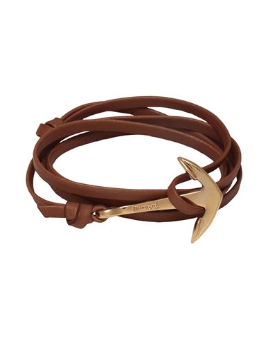 Miansai Anchor Half Cuff On Leather Man Bracelet Brown Size - Soft Leather, Brass, 18kt Gold-plated