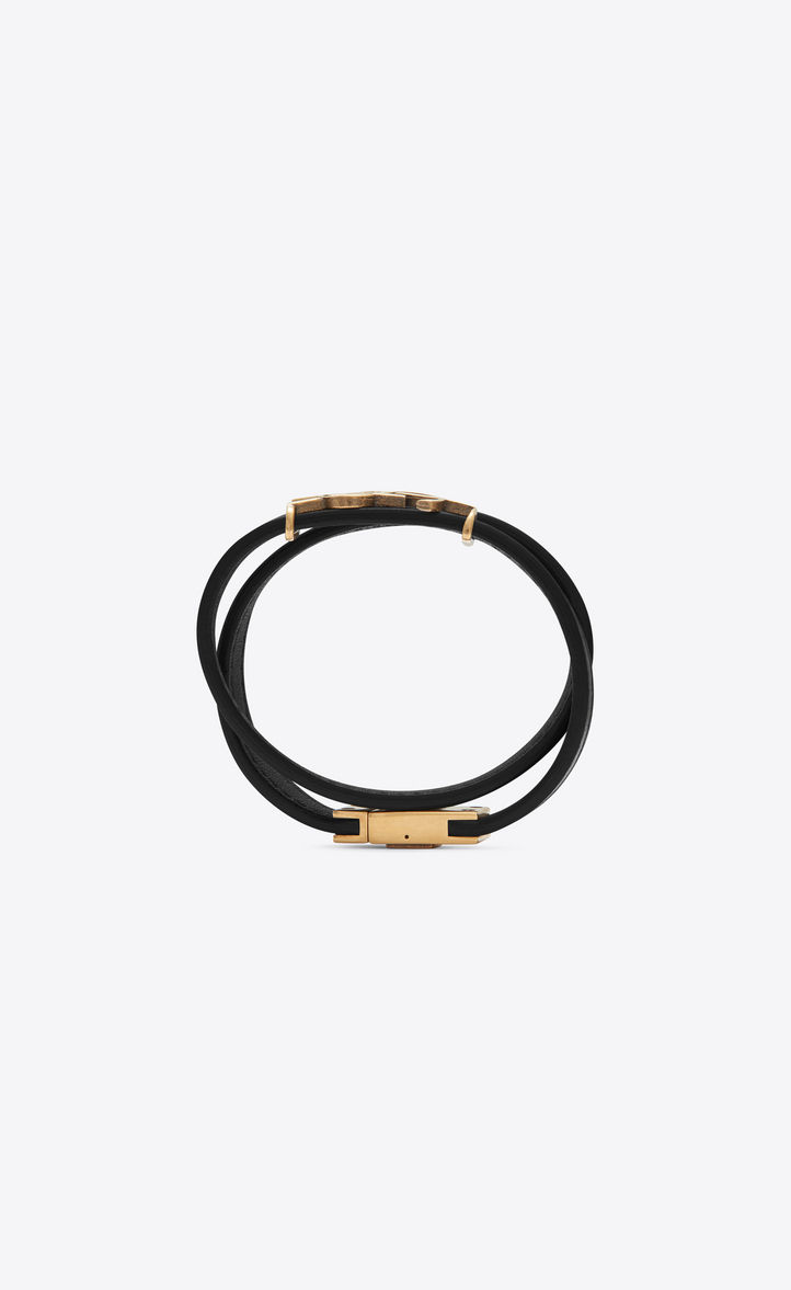 Saint Lau Ysl Double Wrap Bracelet In Black Leather And Light Zoom Ysl Double Wrap Bracelet In Black Leather And Light Bronze Toned Metal Rear View