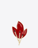 SAINT LAURENT Brooch D FLAME Brooch in Gold-Toned Brass and Red and Black Enamel f