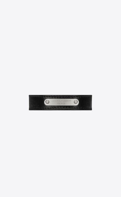 SAINT LAURENT Leather Bracelets Man ID Bracelet in Black Moroder Leather and Oxidized Nickel a_V4