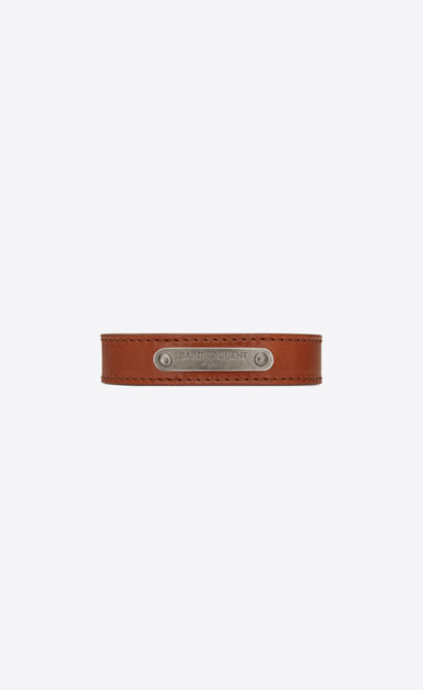 ID-Armband aus braunem Leder und gebürstetem, silberfarbenem Metall