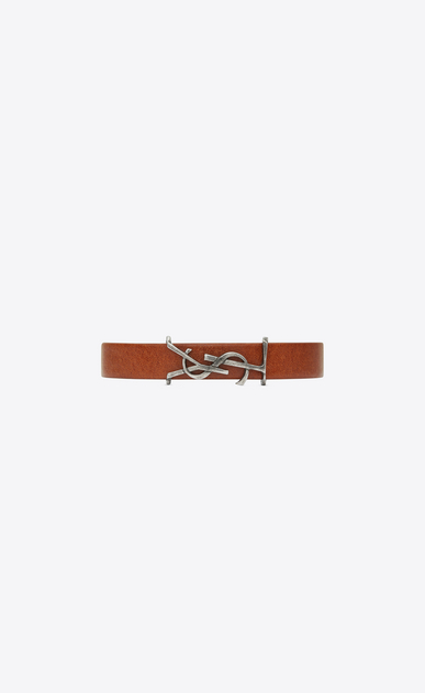 SAINT LAURENT Lederarmbänder Herren armband aus braunem leder und gebürstetem, silberfarbenem metall a_V4