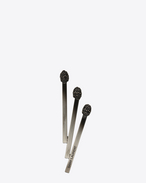 SAINT LAURENT Brooch U Match Pin in Old Silver-Toned Bronze, Black Enamel and Black Crystal f