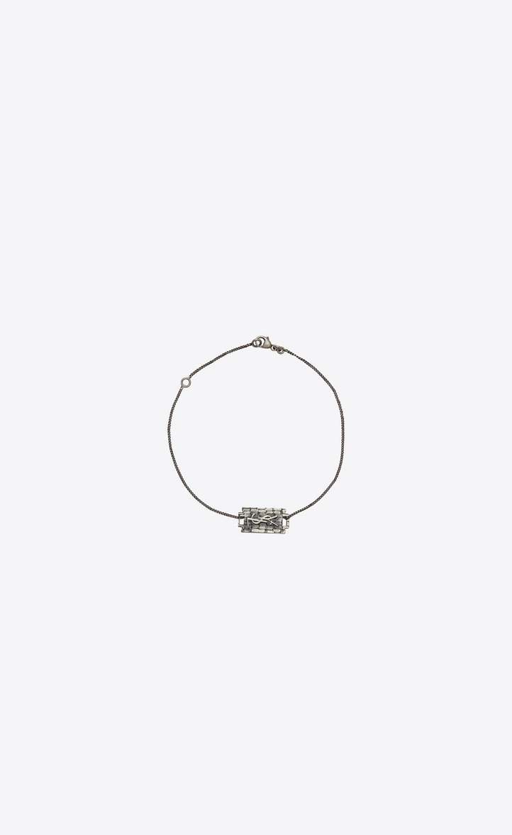 Saint Lau Razor Blade Bracelet In Oxidized Silver Toned Razor Blade Bracelet In Oxidized Silver Toned Crocodile Textured Br Front View