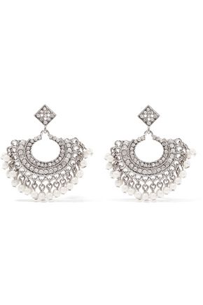 Silver Tone Crystal And Faux Pearl Earrings Kenneth Jay Lane Kenneth Jay Lane Silver Tone Crystal And Faux Pearl Earrings