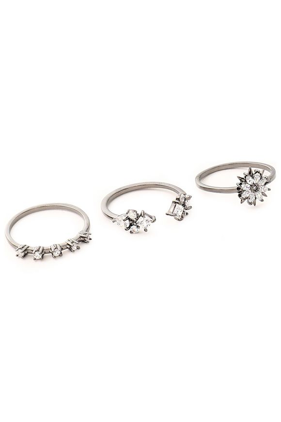 Set of three gunmetaltone crystal rings NOIR JEWELRY Sale up to 70