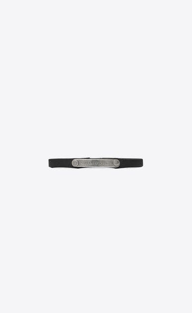 Narrow ID bracelet in black leather and metal