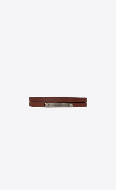Bracelet fin ID multi tours en cuir brun et métal