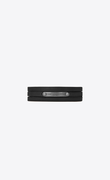 Bracelet fin ID multi tour en cuir noir et métal