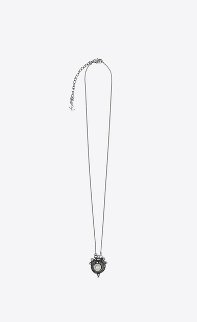SAINT LAURENT Short Necklaces Woman MARRAKECH PERLE pendant on chain in silver-toned tin a_V4