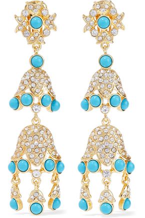 Gold Tone Stone And Crystal Clip Earrings Kenneth Jay Lane Kenneth Jay Lane Gold Tone Stone And Crystal Clip Earrings