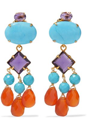 BOUNKIT WOMAN GOLD-TONE, CRYSTAL, BEAD AND STONE EARRINGS TURQUOISE,GB 14693524284085170