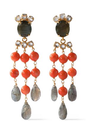 BOUNKIT BOUNKIT WOMAN GOLD-TONE, STONE AND CRYSTAL EARRINGS CORAL,3074457345618781996