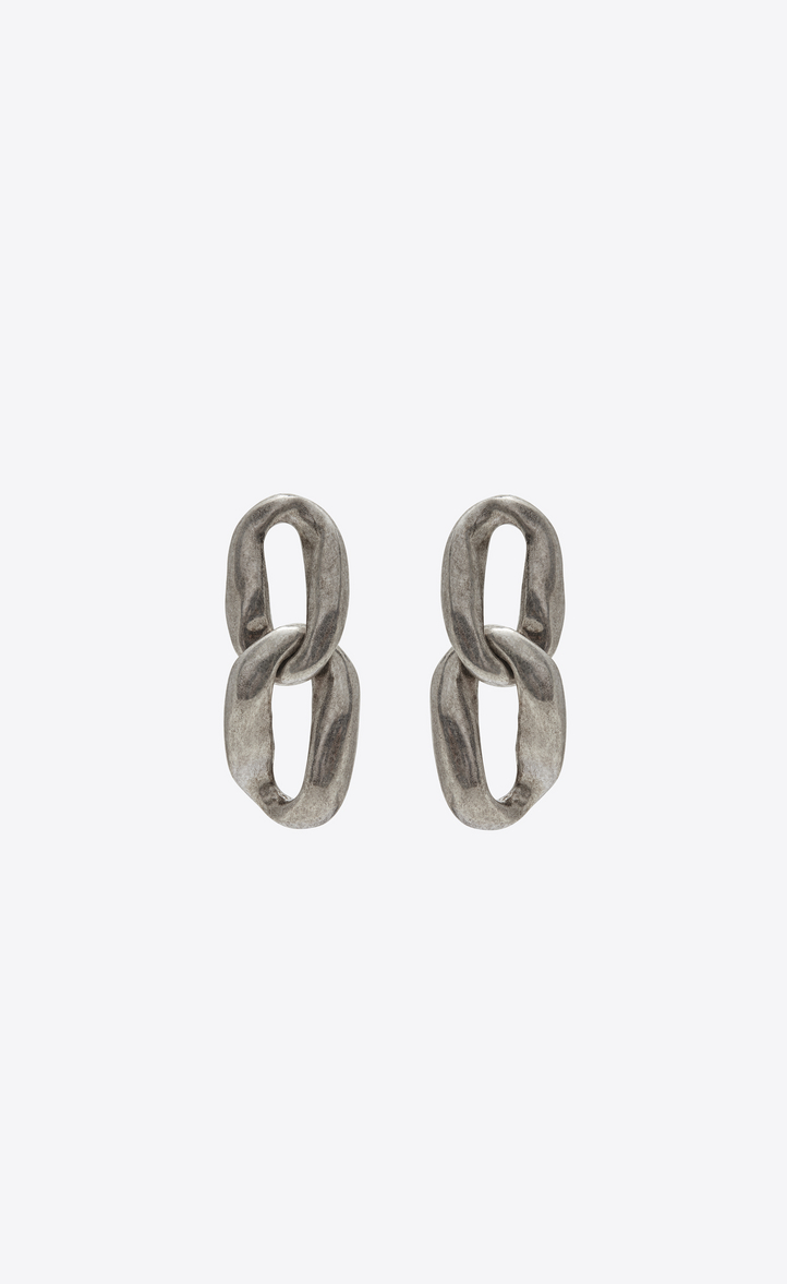 Saint Lau Chain Link Earrings In Silver Metal Ysl Chain Link Earrings In Silver Metal Front View