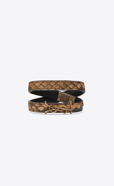 Bracelet double tour YSL en python naturel et métal doré