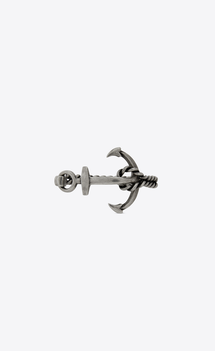 Saint Lau Folk Anchor Bracelet In Silver Toned Metal Ysl Folk Anchor Bracelet In Silver Toned Metal Front View