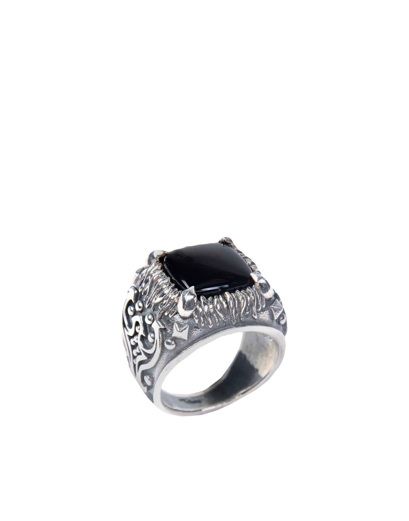 《セール開催中》EMANUELE BICOCCHI メンズ 指輪 ブラック 24 シルバー925/1000 / 大理石