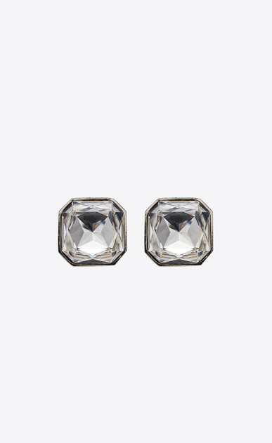 SAINT LAURENT Earrings Woman Square SMOKING earrings in silver-tone metal with white crystals a_V4