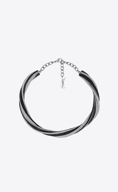 SAINT LAURENT Short Necklaces Woman SMOKING twisted necklace in silver-tone metal with black enamel and white crystals a_V4