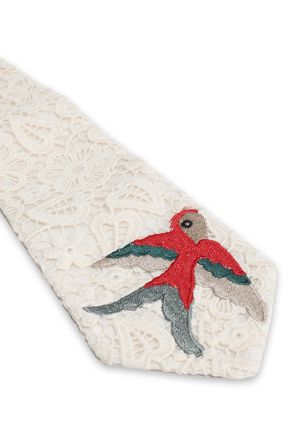 Red Valentino Embroidered Guipure Cotton Lace Necktie In Ivory