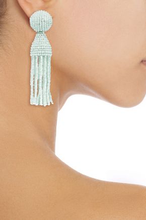 Click to view more detailed imagery on our partner's website Oscar De La Renta Woman Gold-Tone Beaded Tassel Clip Earrings Mint