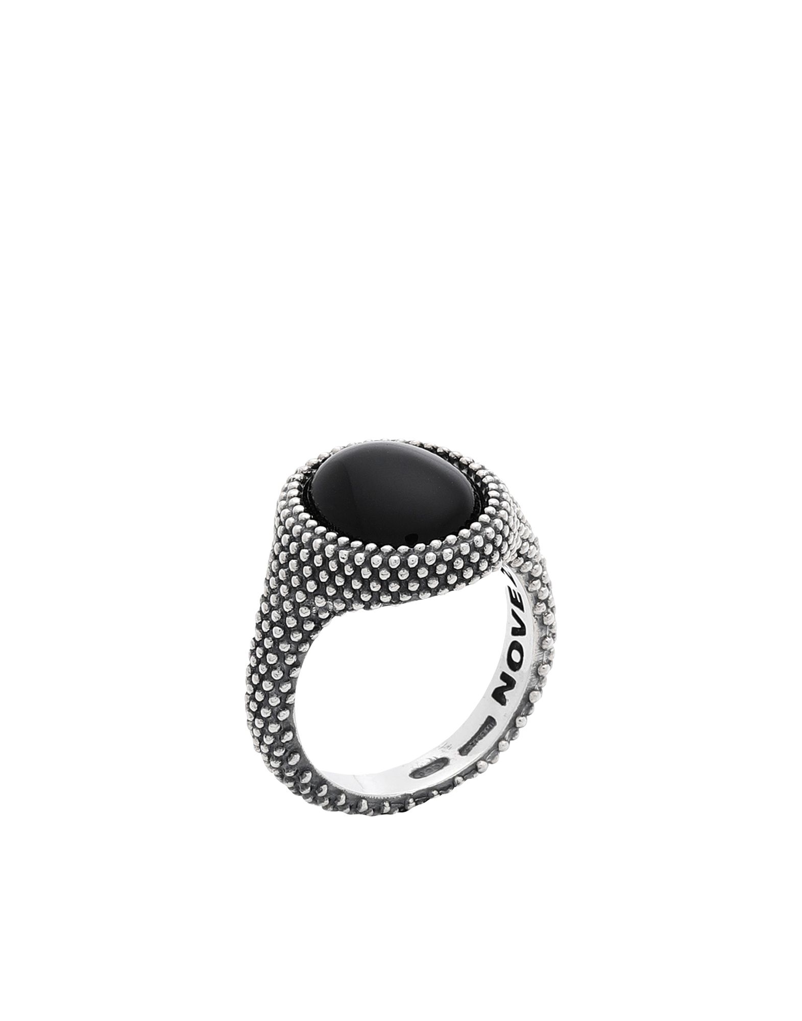 Shop Nove25 Oval Dotted Chevalier With Black Agate Man Ring Silver Size 4 925/1000 Silver, Agate