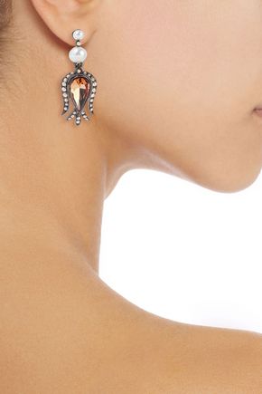 Click to view more detailed imagery on our partner's website Oscar De La Renta Woman Gunmetal-Tone, Crystal And Faux Pearl Earrings Gold
