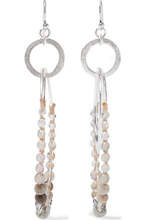 CHAN LUU Silver-tone, multi-stone and cord hoop earrings