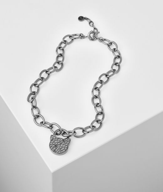 Karl Lagerfeld Donna K/lock Choupette Necklace Gunmetal Ottone, Swarovski, Taglia: OneSize