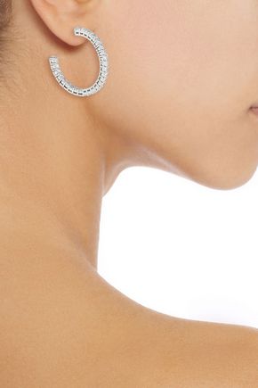 Cz By Kenneth Jay Lane 14-karat Gold-plated Crystal Hoop Earrings In Silver