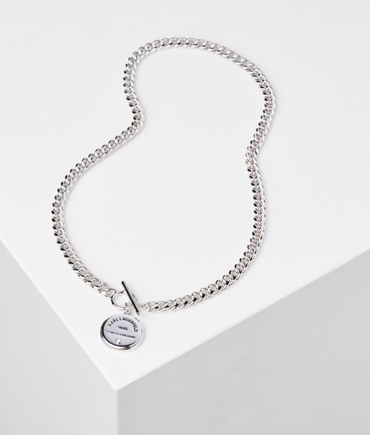 Karl Lagerfeld Femme Collier Chaîne Médaillon Rue St-guillaume Argent 95% Cuivre, 5% autres fibres, Swarovski, Taille: OneSize