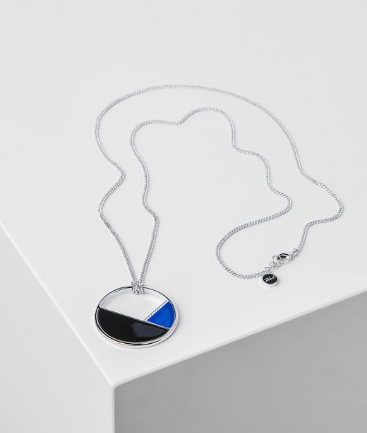 Karl Lagerfeld Donna Collana Lunga Con Pendente Color-block Blu 100% Ottone, Swarovski, Taglia: OneSize