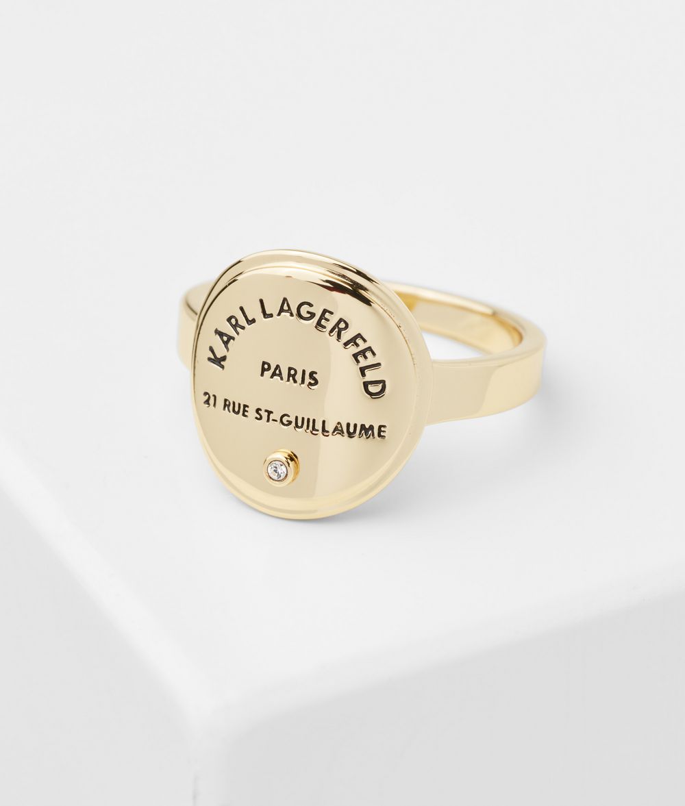 Karl Lagerfeld Mujer Anillo Con Medallón Rue St-guillaume Dorado 100% Latón, Swarovski, Tamaño: OneSize