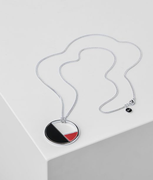 Karl Lagerfeld Donna Collana Lunga Con Pendente Color-block Rosso 100% Ottone, Swarovski, Taglia: OneSize