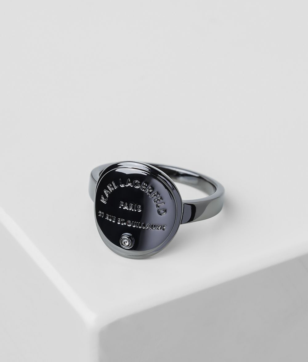 Karl Lagerfeld Donna Anello Con Medaglione Rue St-guillaume Gunmetal 100% Ottone, Taglia: 12