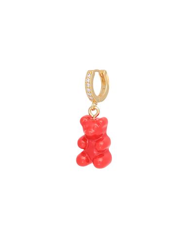 Crystal Haze Nostalgia Bear Hoop Woman Single Earring Red Size - Brass, 750/1000 Gold Plated, Cubic