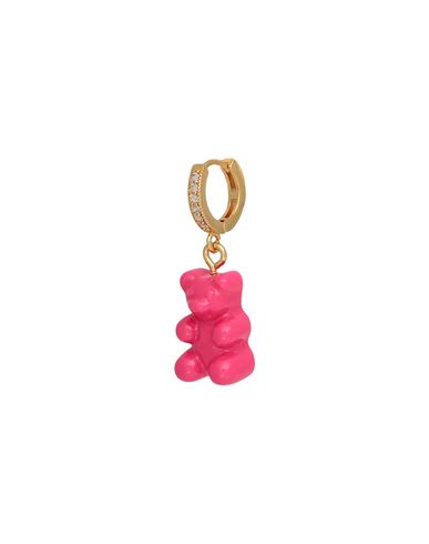 Crystal Haze Nostalgia Bear Hoop Woman Single Earring Fuchsia Size - Brass, 750/1000 Gold Plated, Cu In Pink