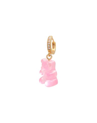 Shop Crystal Haze Nostalgia Bear Hoop Woman Single Earring Pink Size - Brass, 750/1000 Gold Plated, Cubic