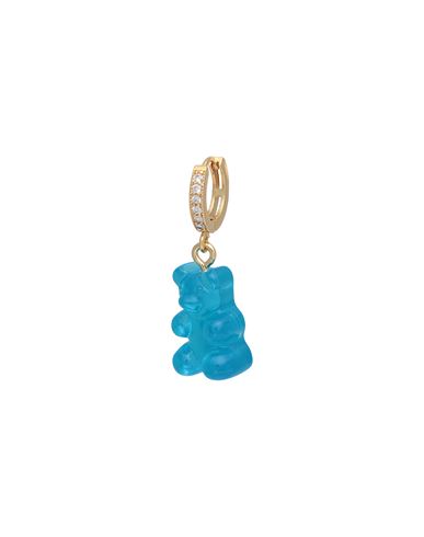 Crystal Haze Nostalgia Bear Hoop Woman Single Earring Turquoise Size - Brass, 750/1000 Gold Plated, In Blue