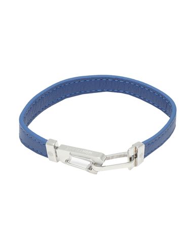 Montblanc Wrap Me Bracelet In Blue Leather With Carabiner Closure In Stainless Steel Man Bracelet Bl