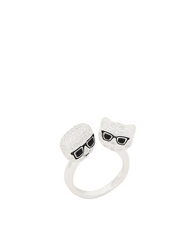 Karl Lagerfeld K/ikonik Pave K & C Ring Woman Ring Silver Size S Silver, Brass