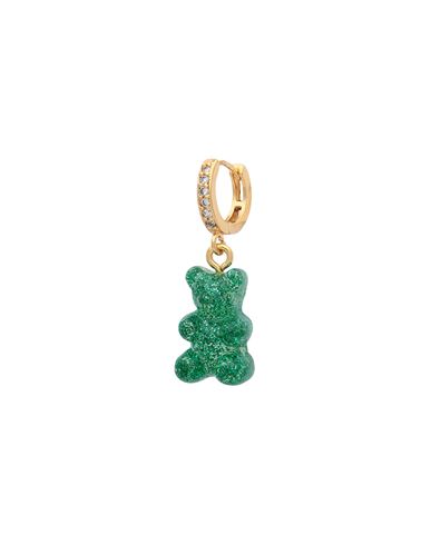 Crystal Haze Woman Single Earring Emerald Green Size - Brass, 750/1000 Gold Plated, Resin, Cubic Zir