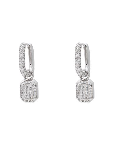Shop Luv Aj Faceted Diamond Huggies Woman Earrings Silver Size - Brass, Cubic Zirconia