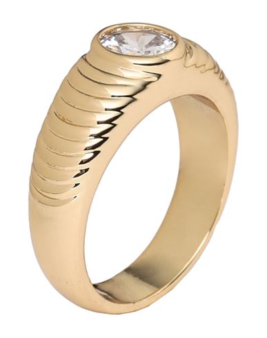 Luv Aj Round Ridged Pyramid Signet Ring Woman Ring Gold Size 6 Brass, Cubic Zirconia