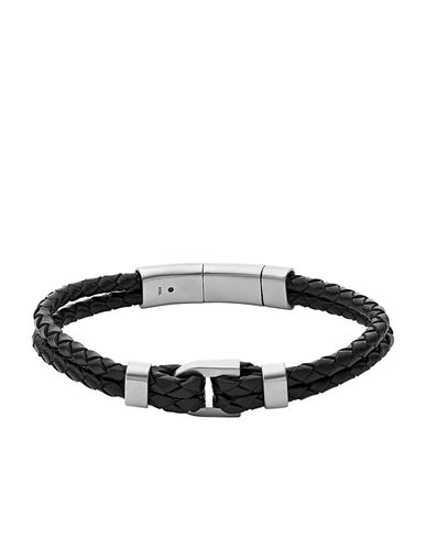 Fossil Jf04202040 Man Bracelet Black Size - Soft Leather, Stainless Steel