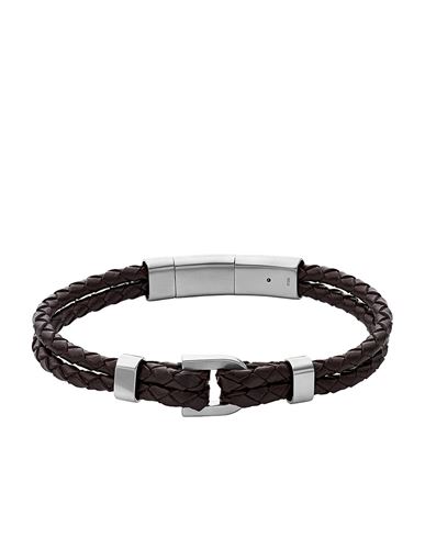 Fossil Jf04203040 Man Bracelet Dark Brown Size - Soft Leather, Stainless Steel